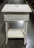 Antique White Rattan & Bamboo Sewing Stand