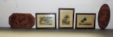 3 Florida Hand Colored Photographs In Metal Frames & 2 Flemish Art Plaques