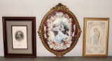 Gold Framed Victorian Print, Art nouveau Framed Plaque & Robert E Lee Print