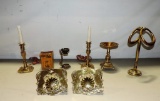 Box Lot Brass Candlesticks Cresolene Lamp In Box & More