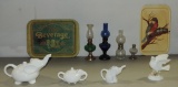 3 Miniature Oil Lamps & Elephant Teapot And More