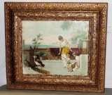 Victorian Roman Chromolithograph In Fancy Gold Gesso On Wood Frame