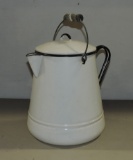 White Enamel Cowboy Coffee Pot With Bail Handle