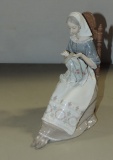 Lladro Figurine Of Seated Woman Doing Needlework