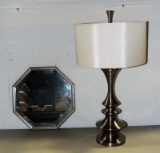 Brushed Chrome Finish Table Lamp & Silver Octagonal Mirror