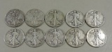 10 Walking Liberty Silver Half Dollars