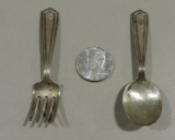 Sterling Silver Baby Spoon & Fork With 1966 Kennedy Clad Silver Dollar