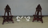 2 Carved Mahogany Table Top Easels & New Cast Iron Hat Hooks