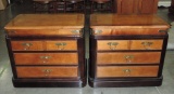 Pair Of Bombay Style Burl 3 Drawer Night Stands