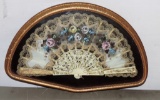 Vintage Shadowbox Framed Hand Painted Fan