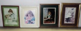 Lot Of 4 Color Victorian  Style Prints In Frame