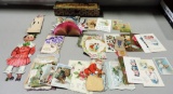 Tray Lot Antique Valentines & Cigarette Cards