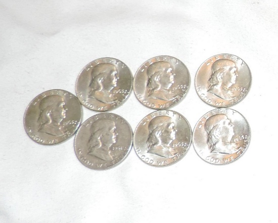Lot of (7)  Silver Franklin Half Dollars