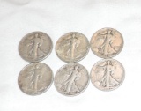 Lot of (6) Walking Liberty Half Dollars