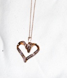 14Kt Gold Heart and Diamond Chip Necklace