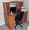 Oak Office Desk with Chair, Printer and Screen