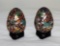 Pair of Cloisonné Eggs on Mahogany Pedestals