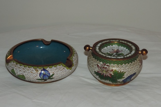 Pair of ashtrays Jinega cloisonné enamel Ashtrays