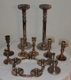 Lot of Brass and Pewter Candleholders