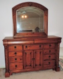 Pine Nine drawer chest with double doors and mirror
