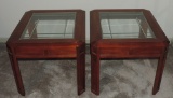 Pair of wooden and glass side tables