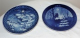 Lot of 2 blue and white collector plates