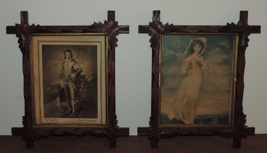 Pair of Vintage Victorian Walnut Frames with Pinkie and Blue Boy