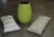 Big Green Composition Vase & 2 Throw Pillows
