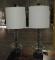 Pair Of Glass On Black Base Table Lamps With Shades
