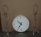 2 Chrome & Glass Table Lamps & Round Quartz Wall Clock