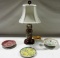 Oriental Ceramic Lamp With Shade & Signed Oriental Antique Bowls