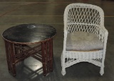 Bamboo Round Table And Antique Wicker Armchair
