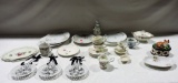 2 Trays Porcelain Plates, Cups, and Figurines