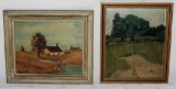 2 Small Antique Oil On Board Paintings In Frames
