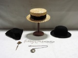 Vintage Hats & Eyeglasses With Pocket Watch