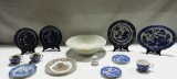 Blue Willow Dishes & White Ironstone Washbowl
