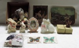 Box Lot Easter Items, Vintage Tray With Hunting Scene, Perfume Reproduction Sign