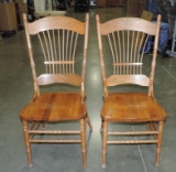 Pair Of Oak Rod-Back Dining Chairs