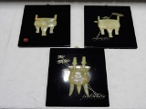 3 Oriental Jade On Black Lacquer Wall Plaques