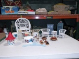 Tray Lot Doll Furniture, Accessories, and Collectible Plastic Cups