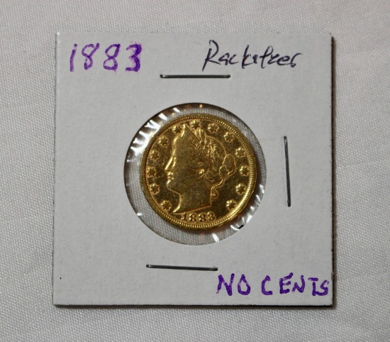 1883 No Cent Gold Dipped V Nickel