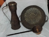 Galvanized Sifter, Brass Pot With Handle & Copper Urn