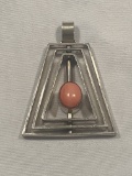 Marked 900 Silver Pendant with Peach Stone