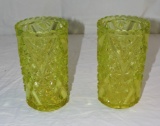 Pair of (2) Vaseline Glass Vases