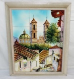 Signed Spanish City Scene Tile Picture