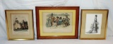 Lot Of Hand-Colored fashion Prints In Frames