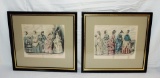 Lt Of 2 Antique Hand-Colored Fashion prints In Frames
