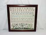 Nice Original Needlework Sampler In Frame