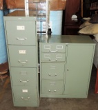 2 Vintage Green Matching File Cabinets