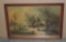 European Farm Scene Color Print In Walnut Frame